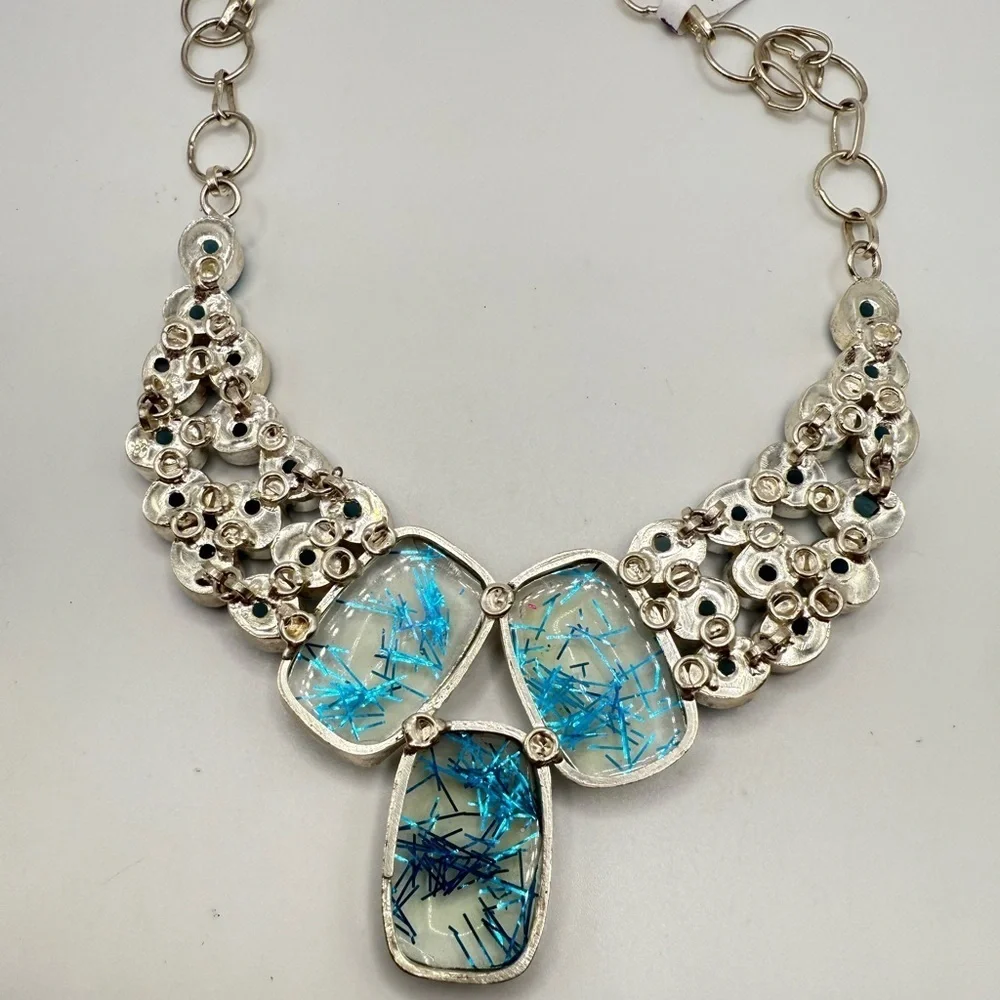 Blue Rutilated Quartz, Blue Chalcedony 925 Sterling Silver Necklace